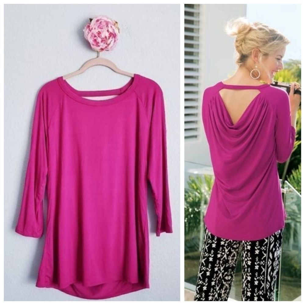 Soft Surroundings Fuchsia Britannia Drape Back 3/4 Sleeve Blouse